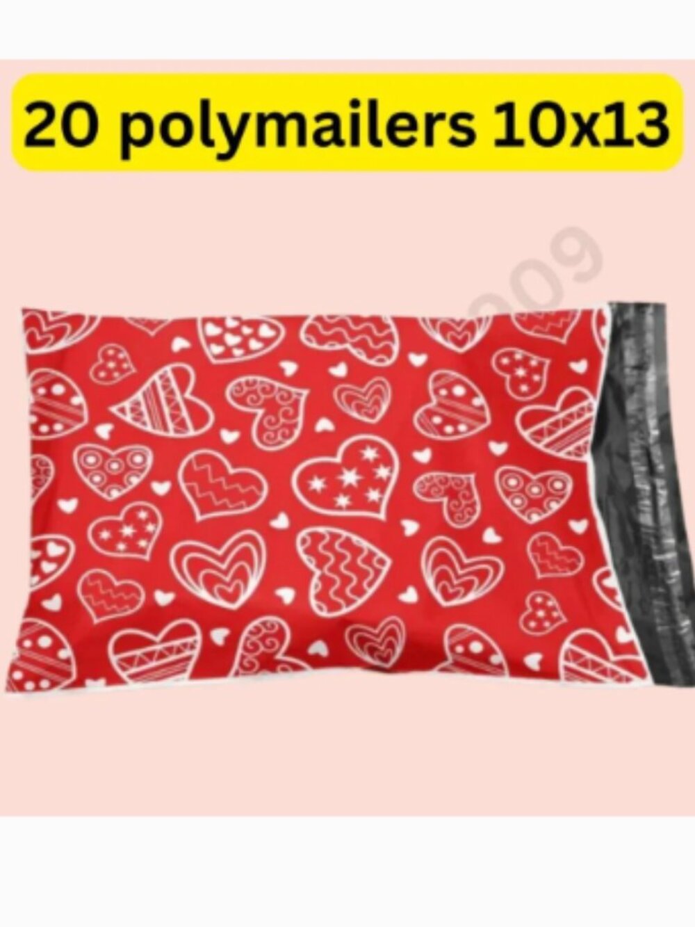 20 red heart Valentines theme poly mailers shipping bags size 10x13